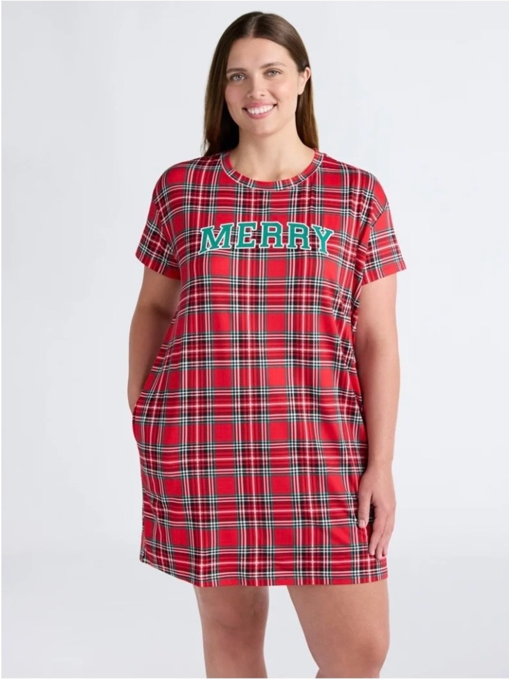 Red Plaid 'MERRY' Short-Sleeve Nightshirt